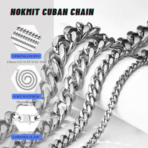 Unisex 18K 9mm- Silver Chunky Cuban Link Curb Chain Necklace Hip Hop Punk - Picture 5 of 6